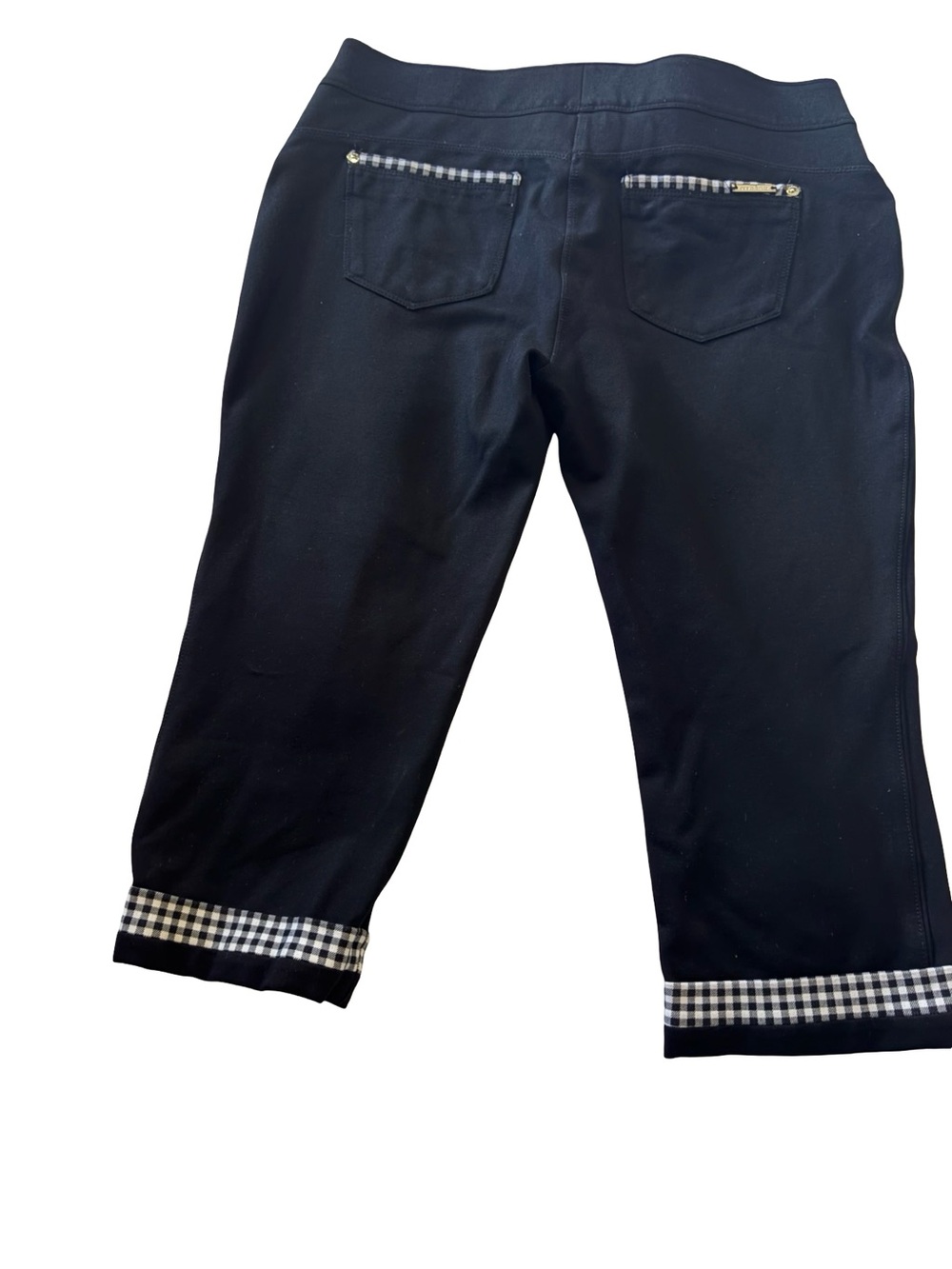 Luxe Black Capri Pants with Gingham Cuff Detail